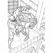 pagina da colorare: Spider-Man combatte la Morte Nera sul tetto di un edificio
