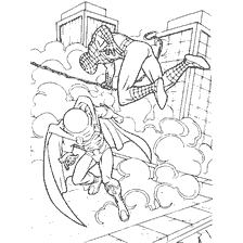 pagina da colorare: Spider-Man battaglie Mysterio tra architettura urbana