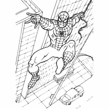 pagina da colorare: Spider-Man salta tra grattacieli