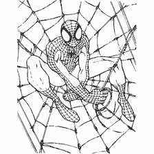 pagina da colorare: Colorare Spider-Man seduto in un web