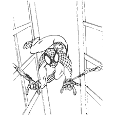 pagina da colorare: Spider-Man salta tra gli edifici