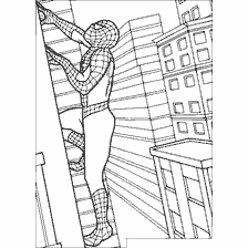 pagina da colorare: Spider-Man sullo sfondo degli edifici della citt&agrave;