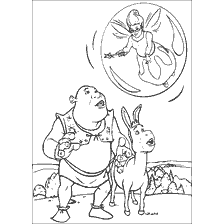 coloriage: Shrek, Donkey et Fairy dans le livre de coloriage