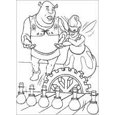 coloriage: Shrek et la fée sur le livre de coloriage