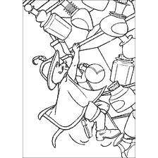 coloriage: Shrek chat tient sur l'étagère et tombe