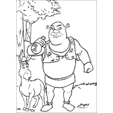coloriage: Shrek avec potion et âne