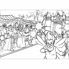 coloriage: Coloration Shrek sur le tapis rouge avec une fée et des princesses