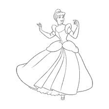 coloriage: Cendrillon en jupe, prêt pour la balle