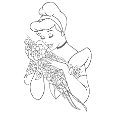coloriage: Coloriage Cendrillon avec des fleurs dans les mains