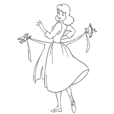 coloriage: Cendrillon met un tablier et communique avec les oiseaux