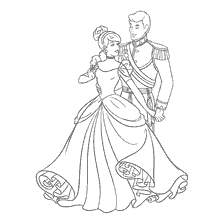 coloriage: Coloriage Cendrillon et le Prince dans une belle robe au bal