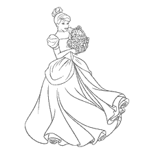 coloriage: Coloriage Cendrillon avec un panier de fleurs