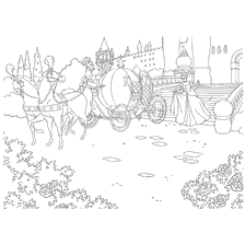 coloriage: Cendrillon et sa voiture, chaussure de cristal perdue