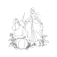 coloriage: Cendrillon et sa marraine fée sur le livre de coloriage