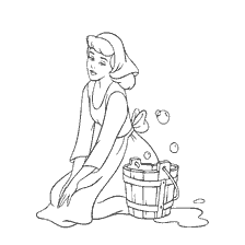 coloriage: Dessin de Cendrillon, qui lave le sol avec un seau et de l'eau