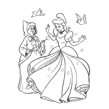 coloriage: Cendrillon et la fée sur le livre de coloration
