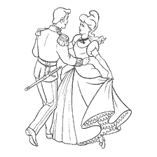coloriage: Dessin de Cendrillon et du Prince sur la danse