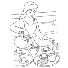 coloriage: Cendrillon verse du thé de la bouilloire