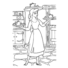 coloriage: Plateaux de retenue Cendrillon avec bouilloire dans les mains