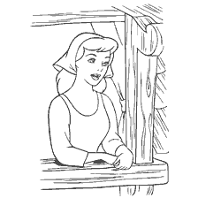 coloriage: Cendrillon regarde par la fenêtre et chante