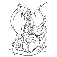 coloriage: Une illustration de Cendrillon utilisant une baguette magique à côté de son vieil ami chien.