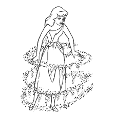 coloriage: Coloris Cendrillon, étoiles magiques et une robe.