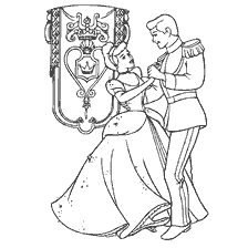 coloriage: Cendrillon et Prince dansent au bal dans une belle tenue