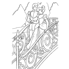 coloriage: Cendrillon et prince sur un pont peint