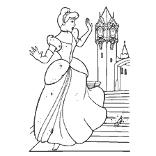coloriage: Cendrillon perd une chaussure dans les rues du royaume