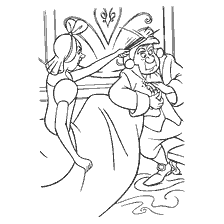coloriage: Cendrillon tente une chaussure à une balle