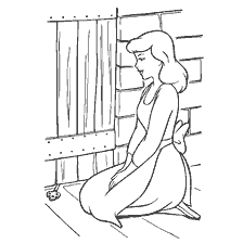 coloriage: Cendrillon agenouillé à la porte avec une clé sous elle