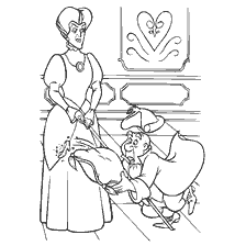 coloriage: Une scène de Cendrillon où une belle-mère maléfique punit un serviteur
