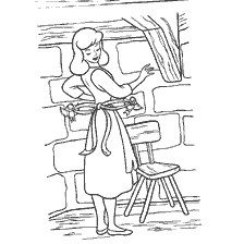 coloriage: Cendrillon avec des oiseaux l'aidant