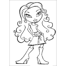 kleurplaat: Doll Bratz in kleur met lang haar en modieuze kleding