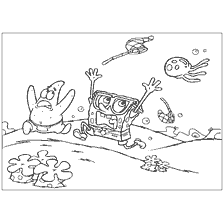 coloring page: SpongeBob and Patrick catch jellyfish in the underwater world