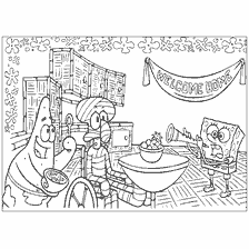 coloring page: SpongeBob at a party with friends