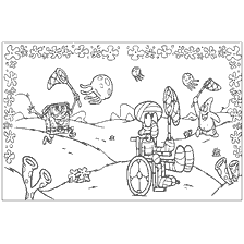 coloring page: SpongeBob and Patrick catch jellyfish in the underwater world