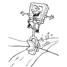 coloring page: SpongeBob SquarePants joyfully riding a shovel