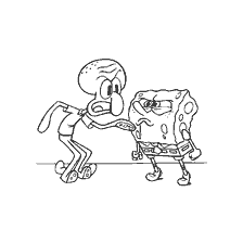 coloring page: SpongeBob and Squidward, the conflict in the picture