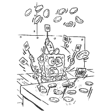 coloring page: SpongeBob with cook spatulas in the kitchen