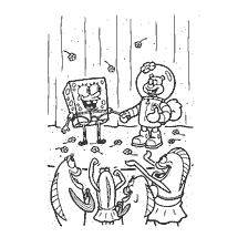 coloring page: SpongeBob Square pants and squirrel in coloring book