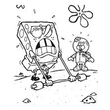 coloring page: SpongeBob SquarePants on the beach with Sandy