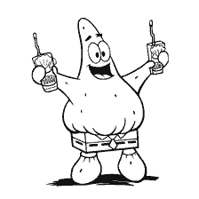 coloring page: Patrick from SpongeBob Square pants on the radio