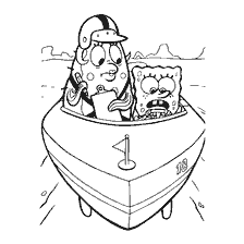 coloring page: SpongeBob SquarePants and Miss Paprika on the boat