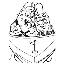 coloring page: SpongeBob and Mr. Krabs in a paint boat