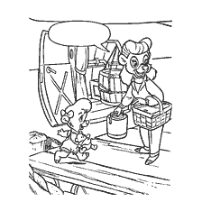coloriage: Dessin du livre de coloriage "Miracles sur tour" : les personnages se préparent à un pique-nique.