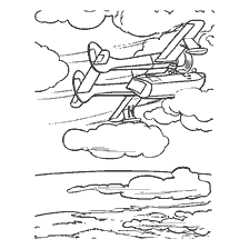 coloriage: Coloration avec un avion volant au milieu des nuages