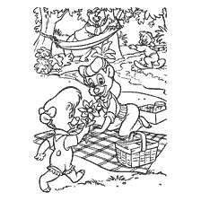 coloriage: Rebecca et Molly font un pique-nique dans les bois