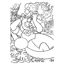 coloriage: Image de Balu des Miracles à tour de rôle, couché dans un hamac et pensant au sommeil