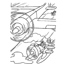 coloriage: Scénario de coloration des Miracles en virage avec Baloo dans l'avion